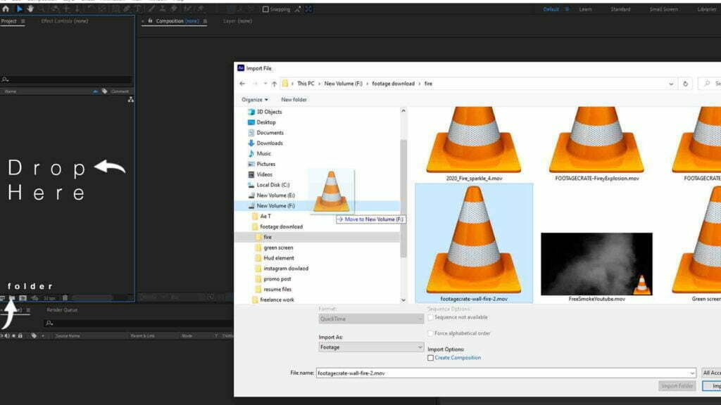 Drop Video in Project Panel in Adobe After Effects