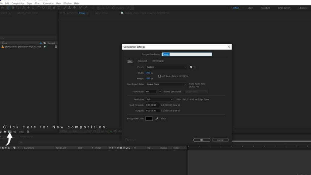 Create New Composition in Adobe After Effects