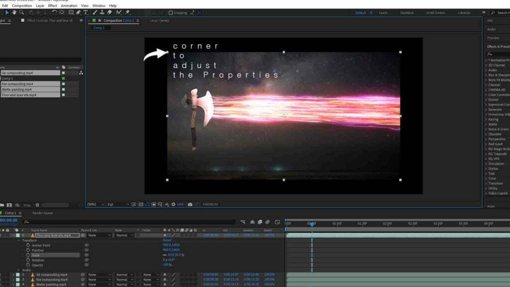 Footage Corner to Adjust the Properties in Adobe After Effects