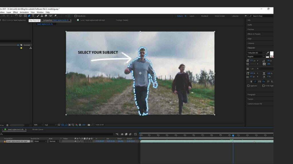 Select your subject in after effect using pen tool