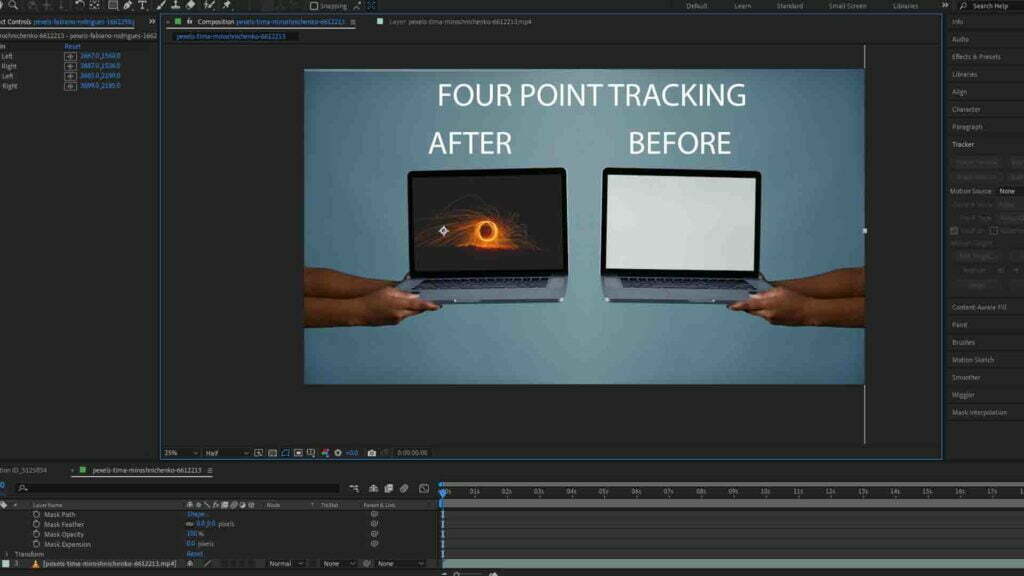 Example of four point tracking in ae