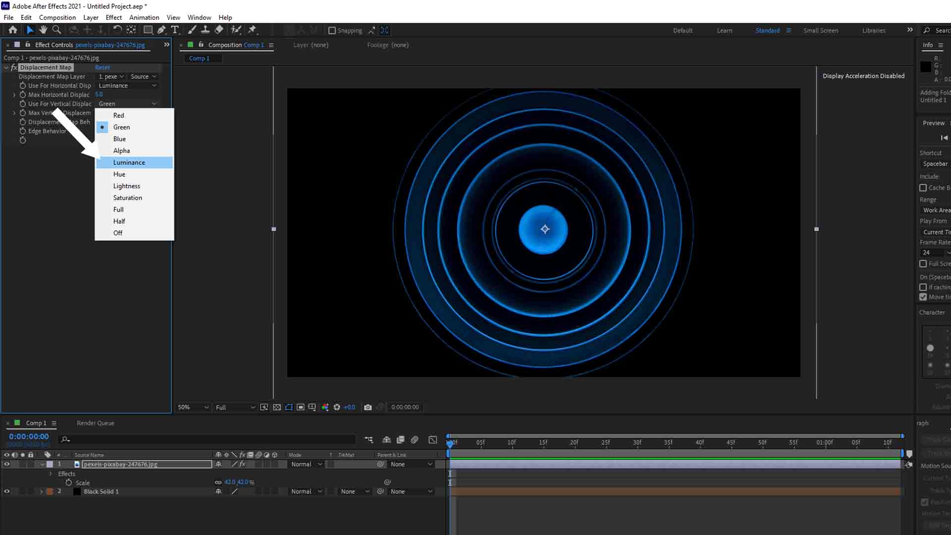 Select the Vertical Displacement value to Luminance