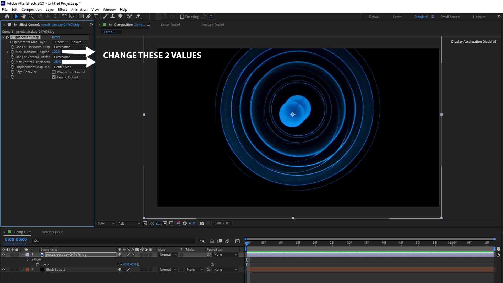 Select the Vertical Displacement value to Luminance