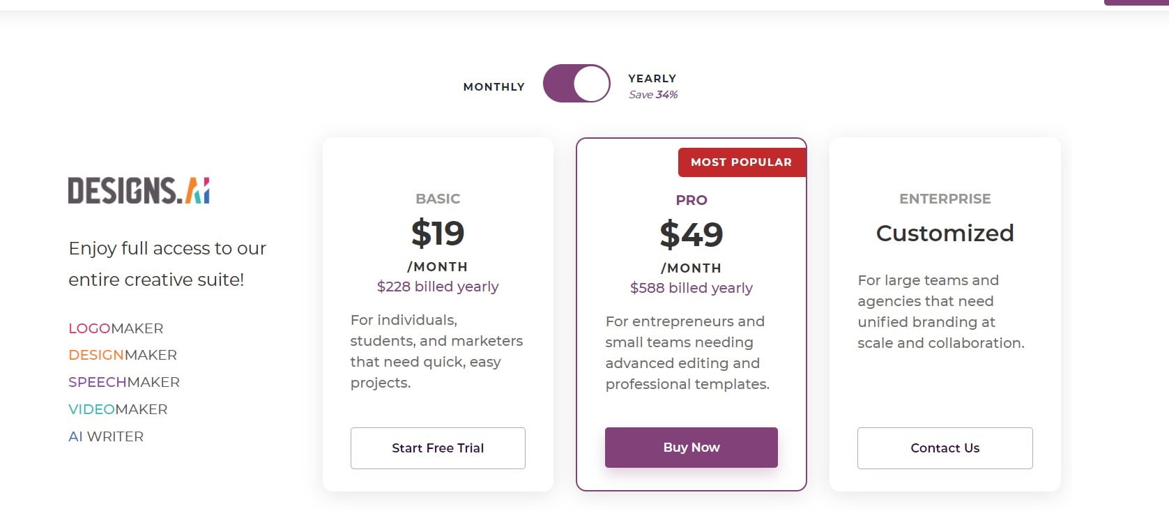 designs.ai pricing 