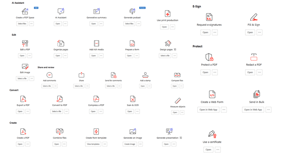 Adobe Acrobat interface and features